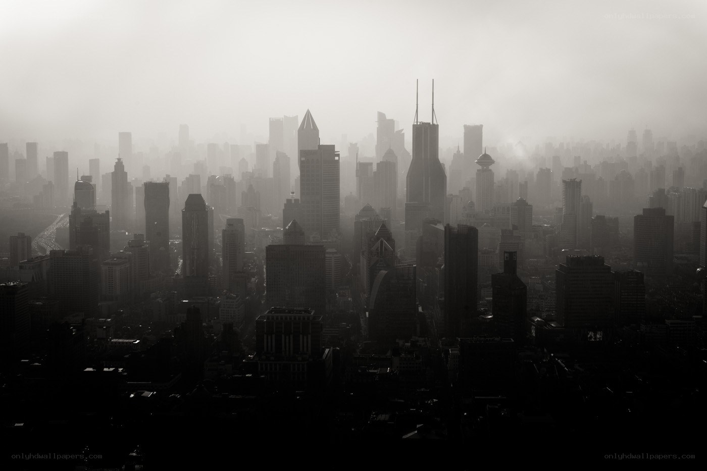 foggy city skyline