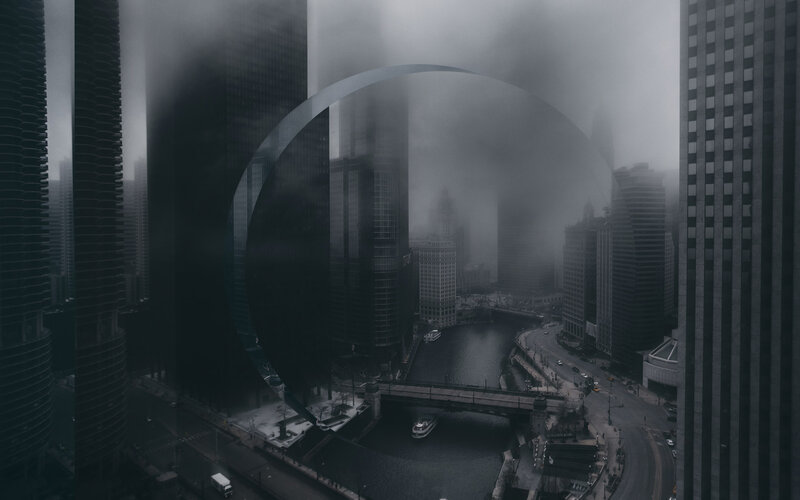 Foggy City Skyline — Gray