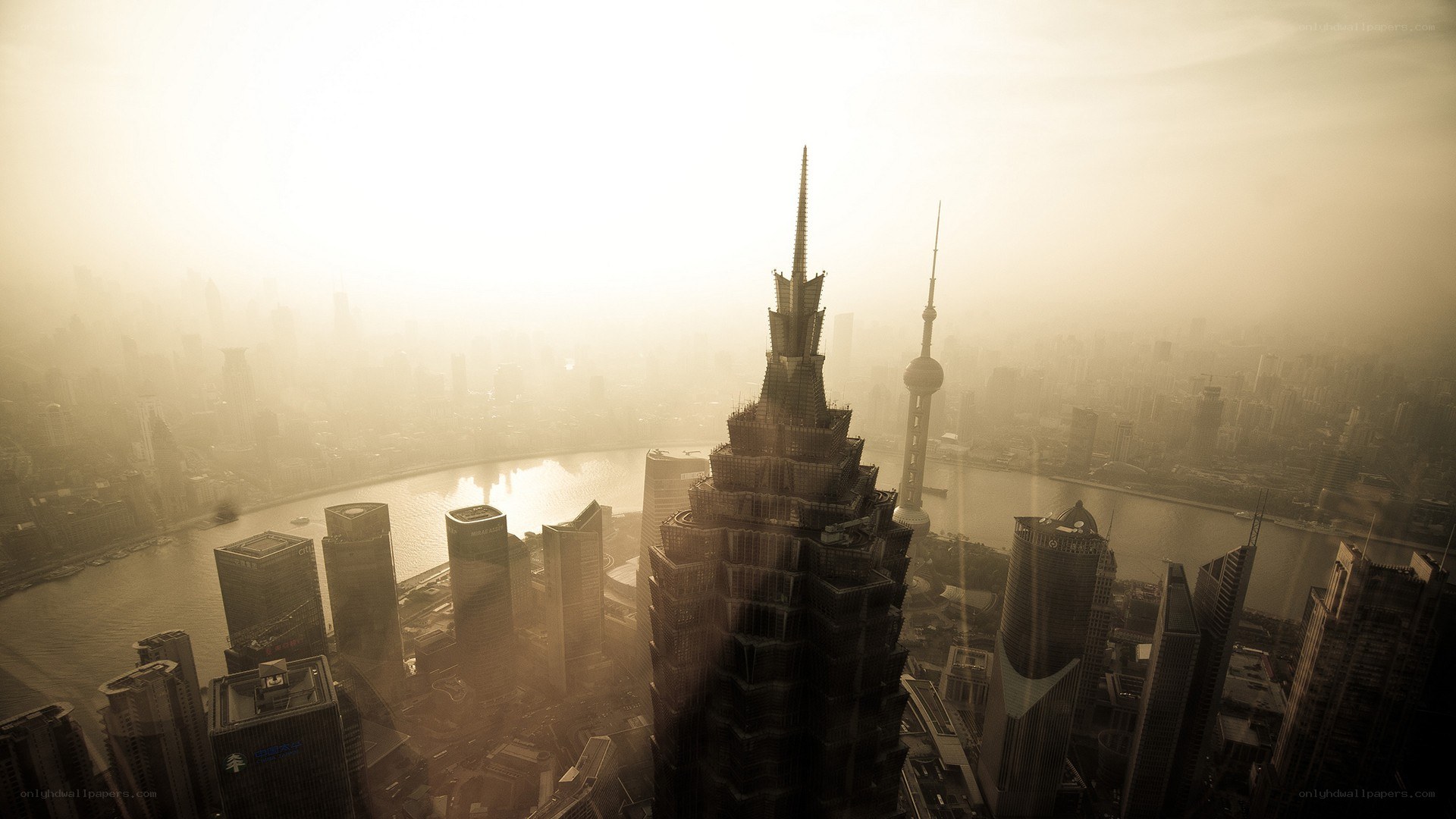foggy city skyline view