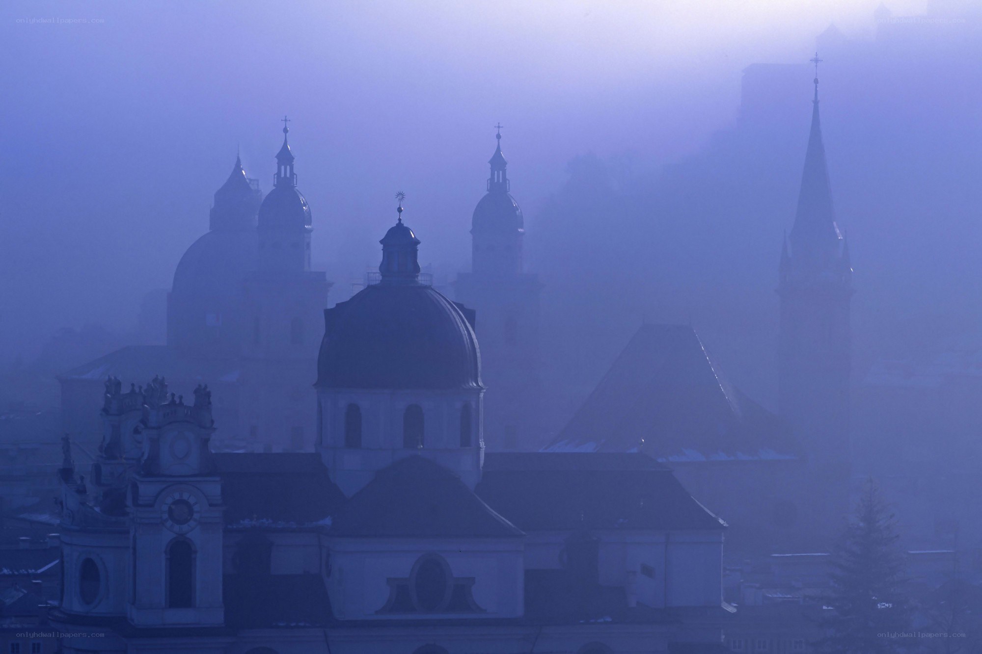 Foggy city with domes