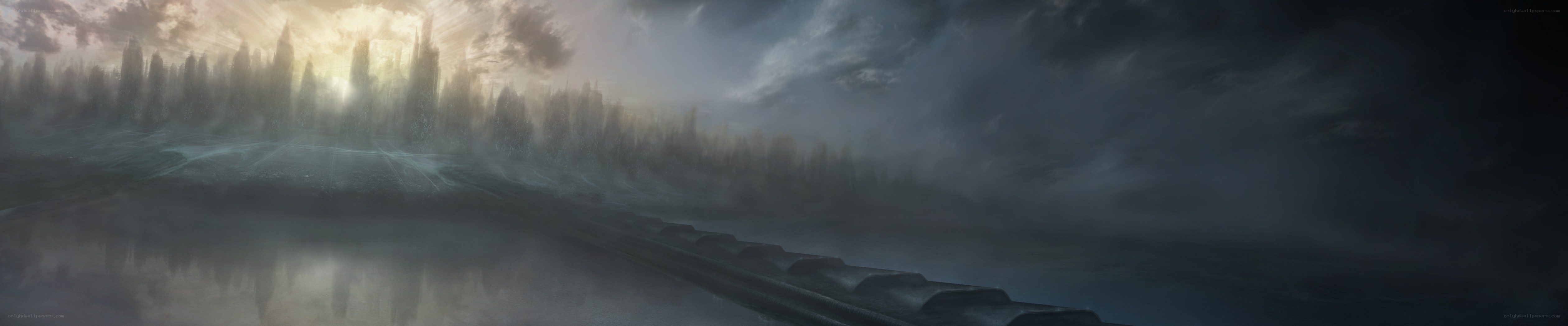 foggy cityscape at dawn