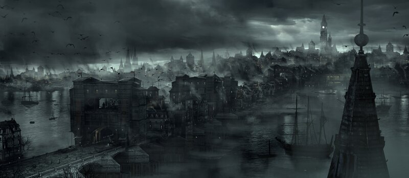 Foggy Cityscape at Night — Gray, Dark, Gloomy