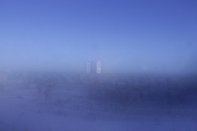 foggy cityscape view