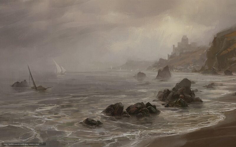 Foggy coastal landscape