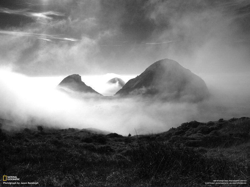 Foggy coastal mountains
