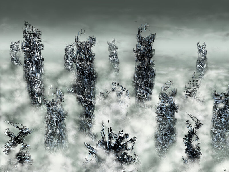 Foggy crystalline towers