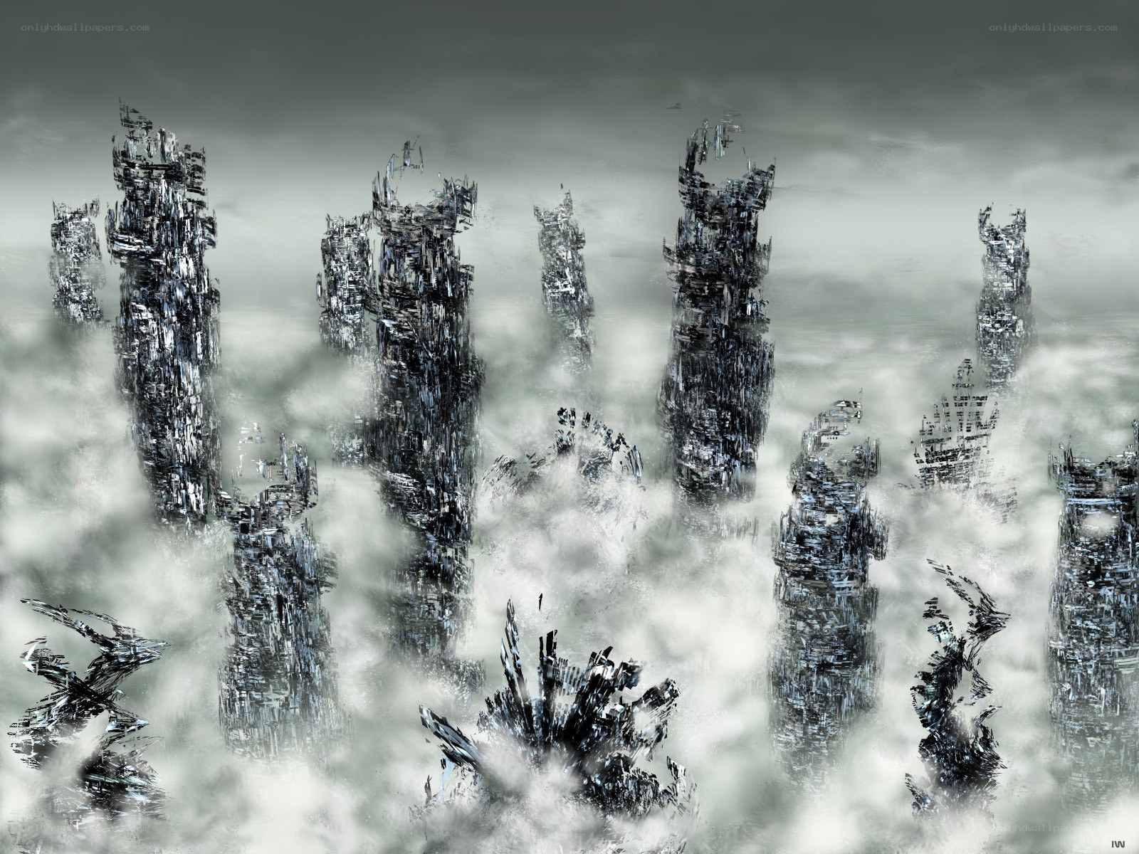Foggy crystalline towers