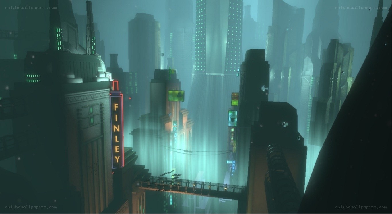 foggy cyberpunk cityscape