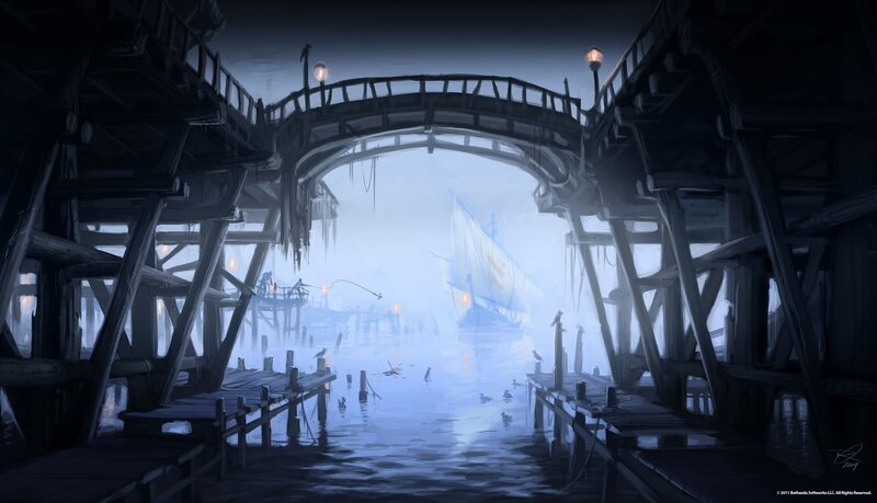 foggy dock at night