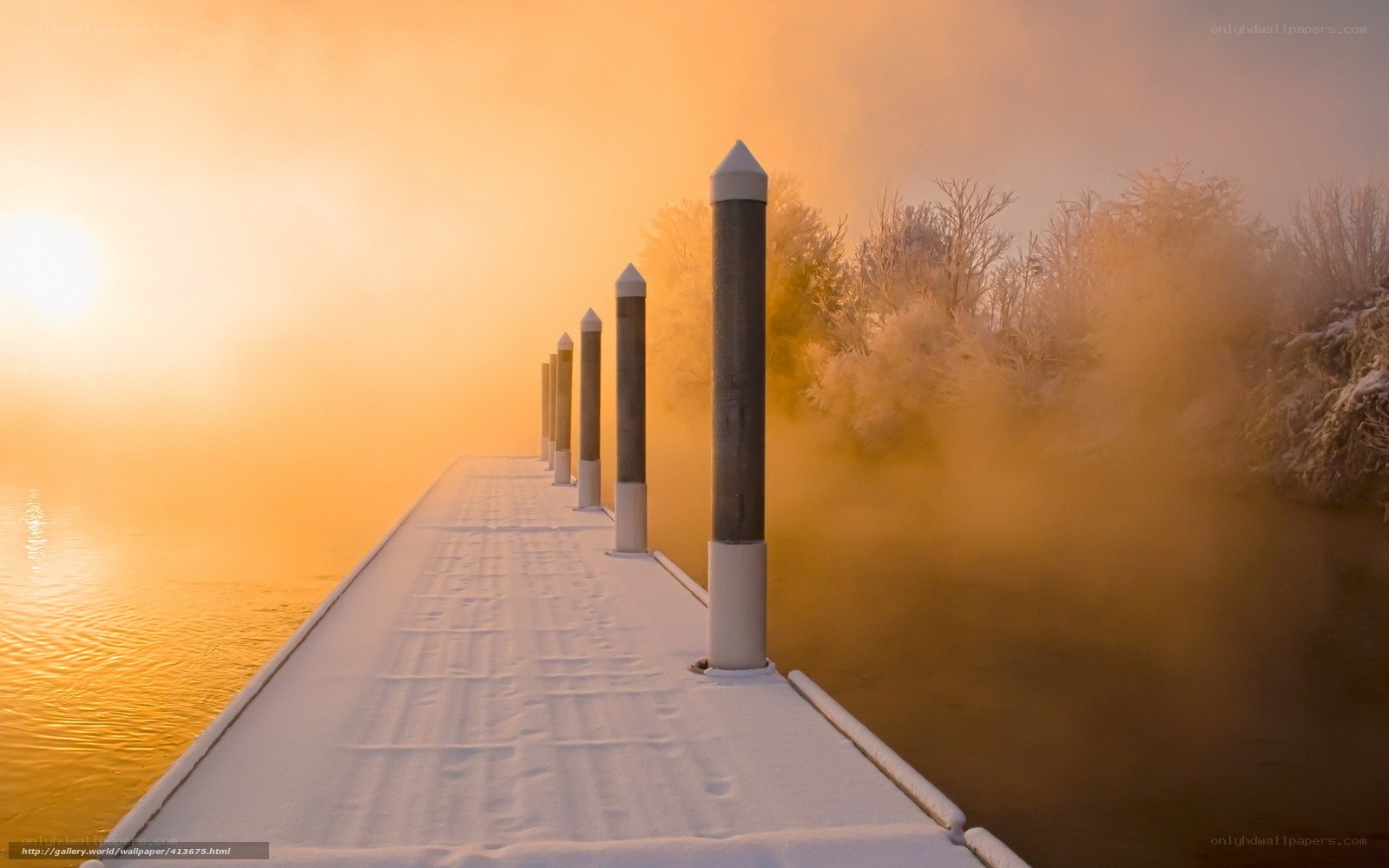foggy dock at sunrise