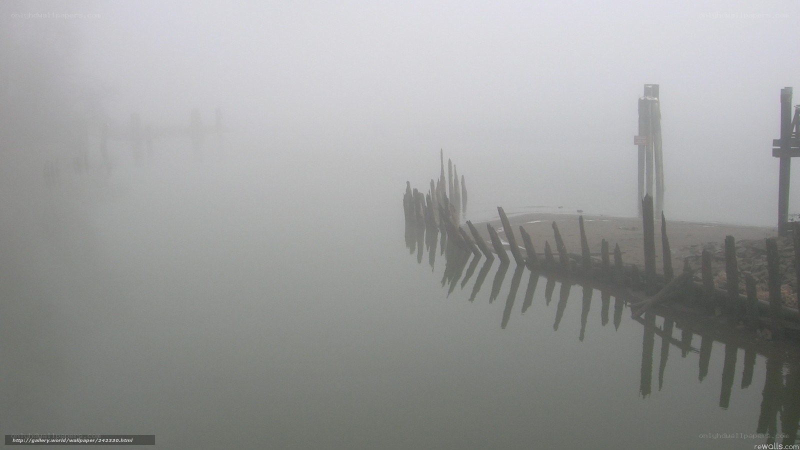 Foggy dock in mist