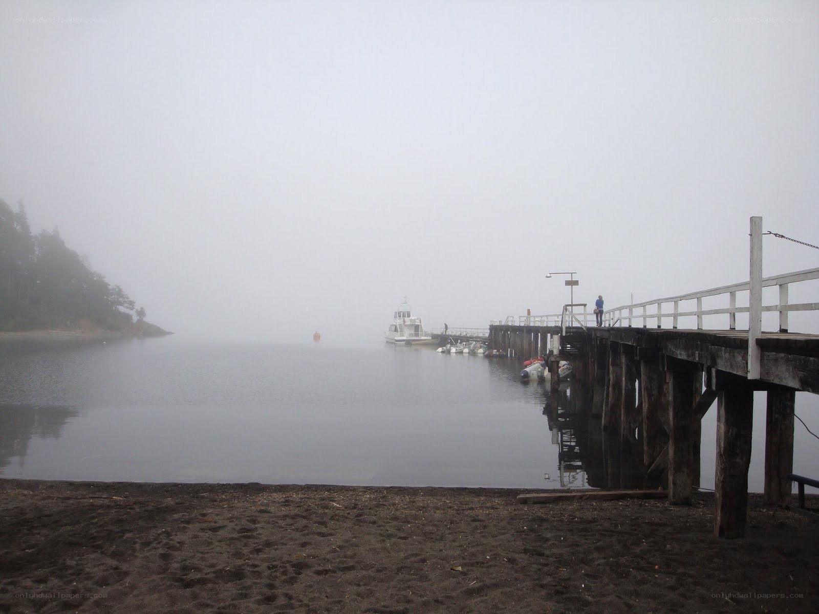 Foggy dock on a calm day