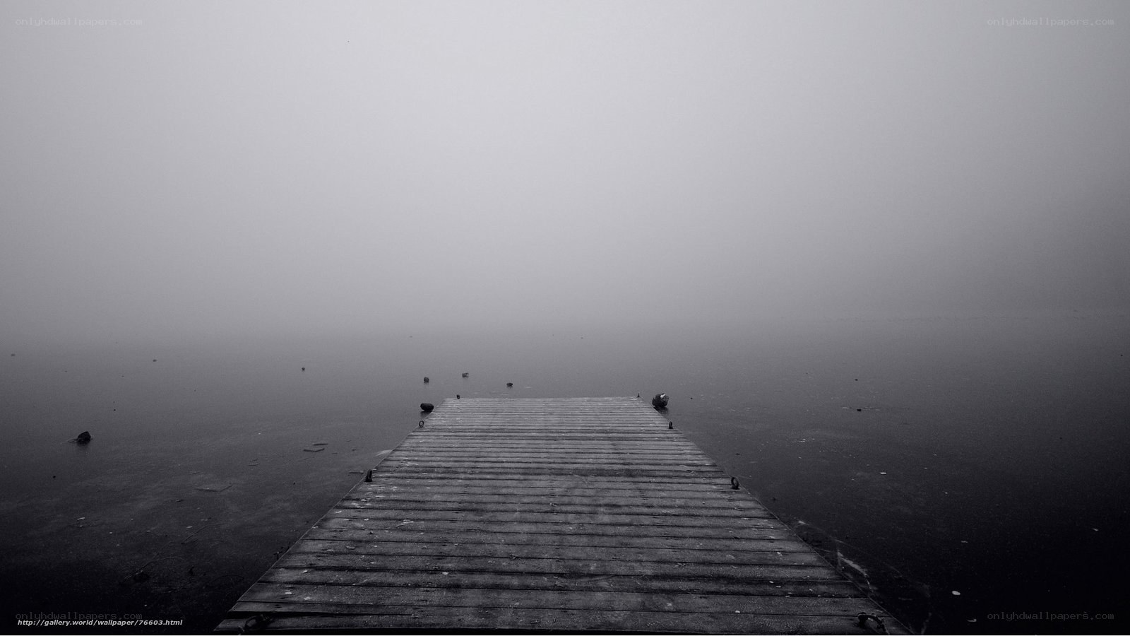 Foggy dock on calm water