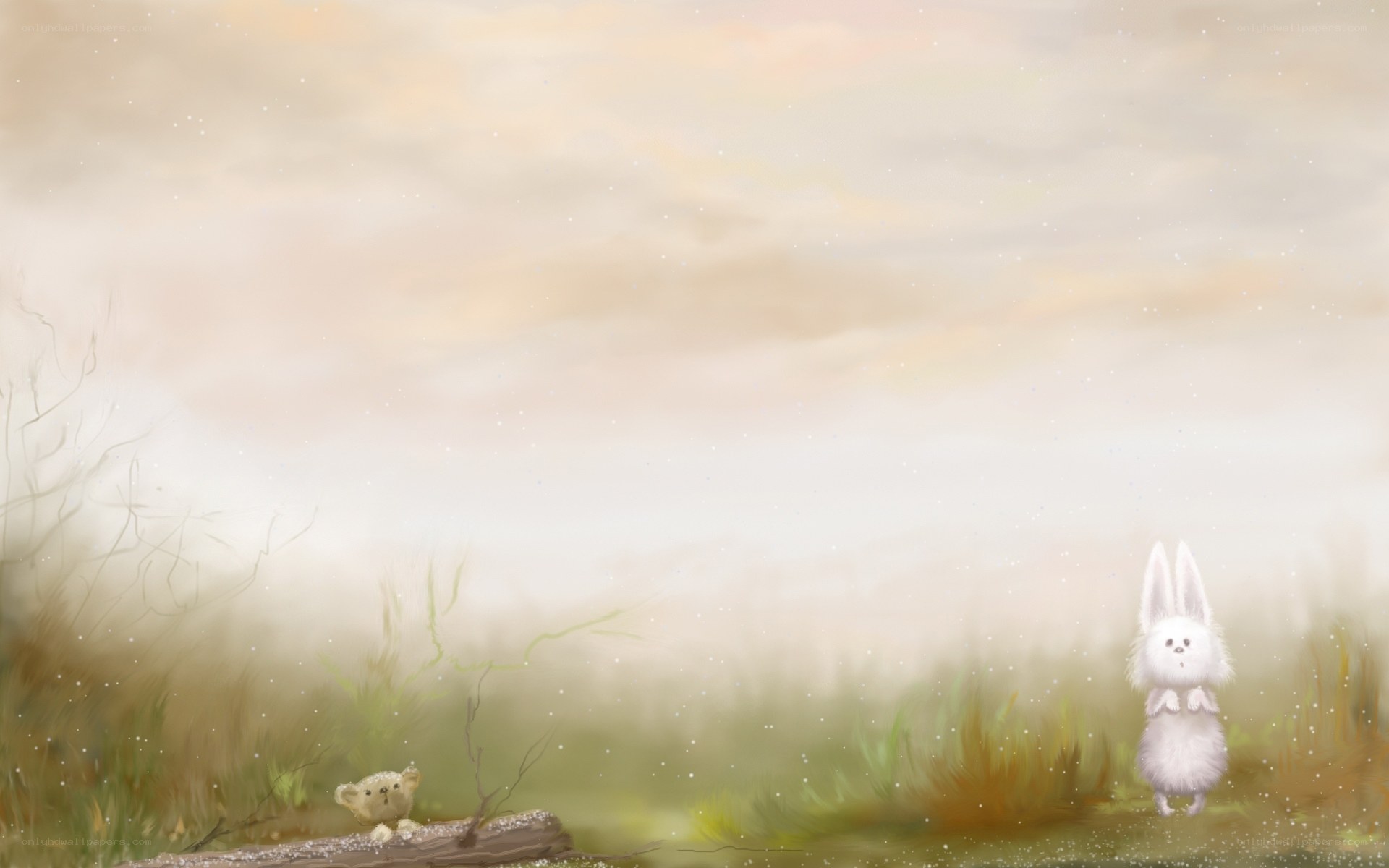 Foggy field with animals