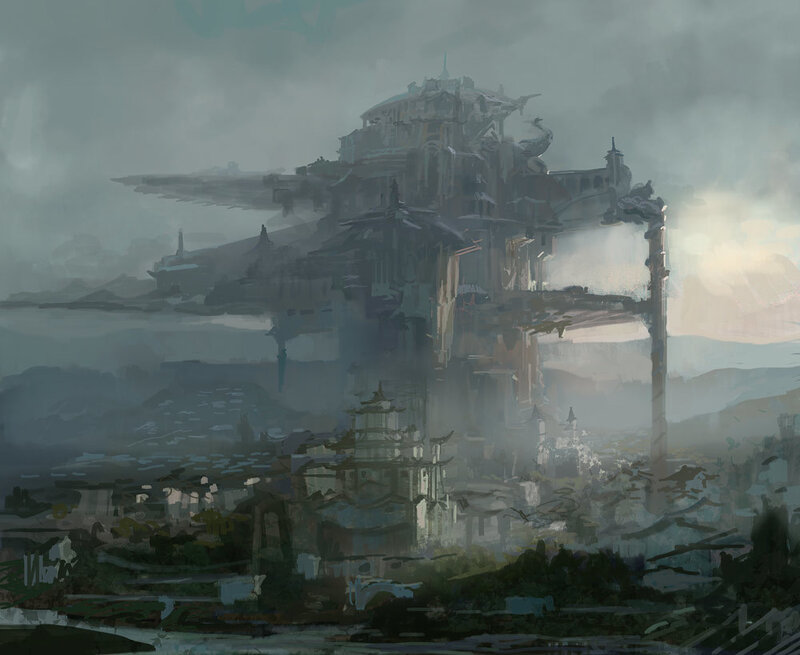 Foggy floating city