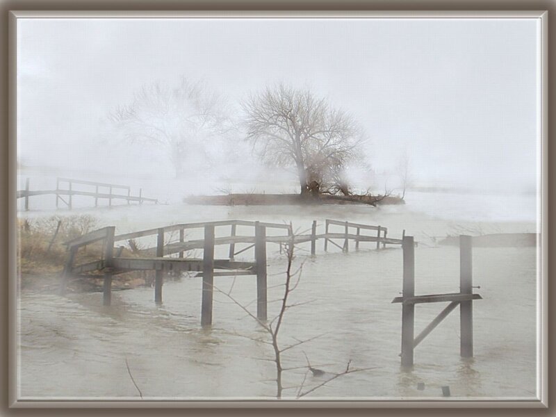 Foggy flooded dock