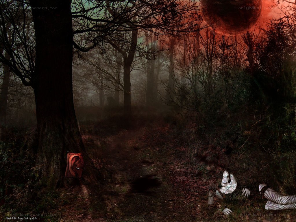 Foggy forest with eerie figures