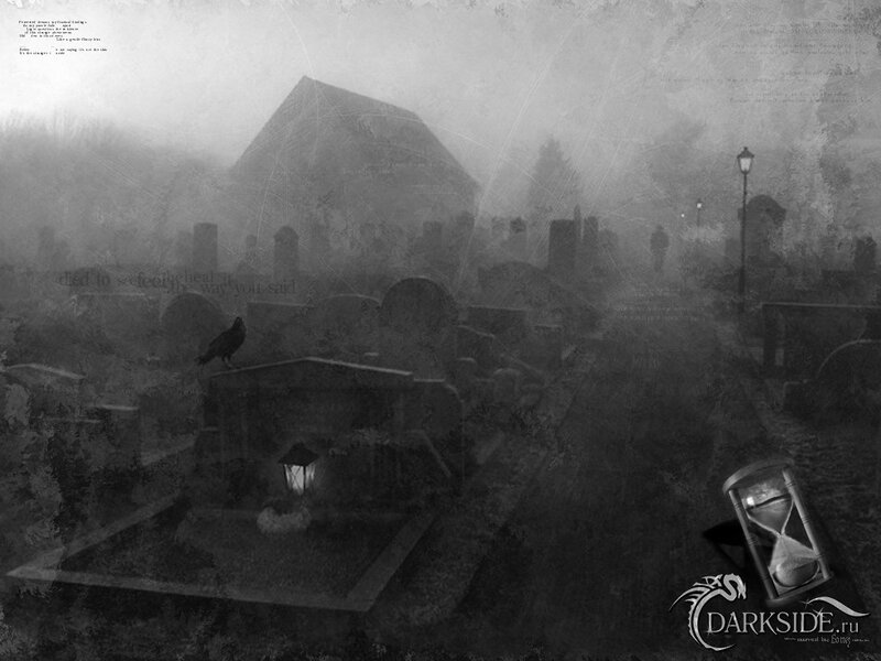 foggy graveyard at night