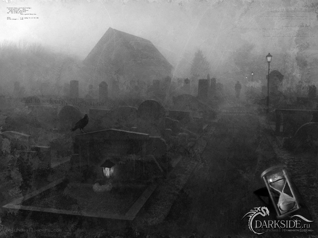 foggy graveyard at night
