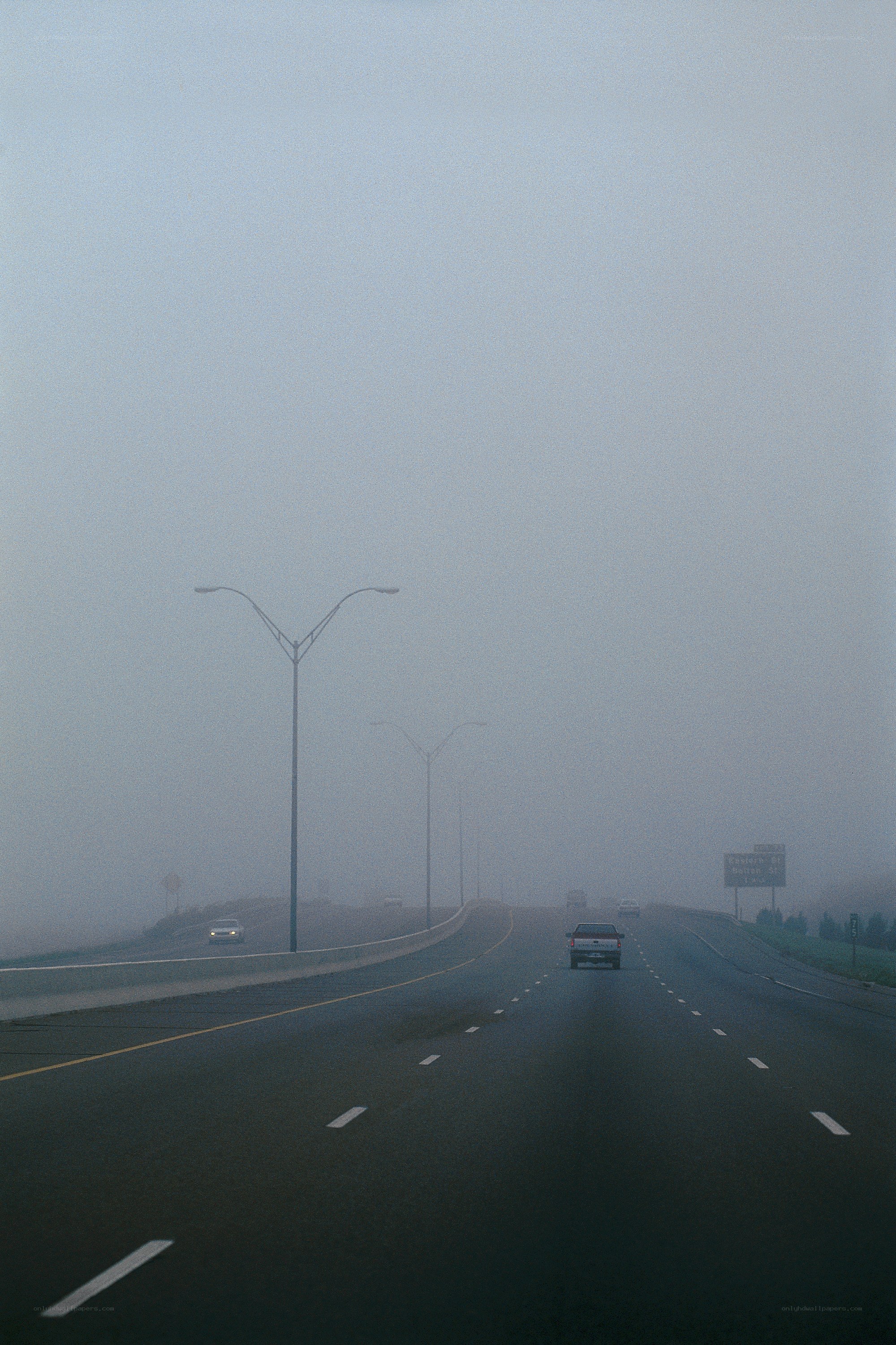 Foggy highway at dawn