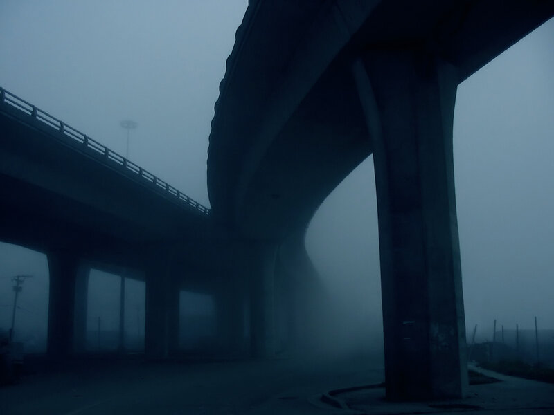 Foggy highway overpass
