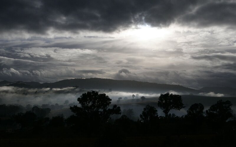 Foggy Hills at Dawn — Gray