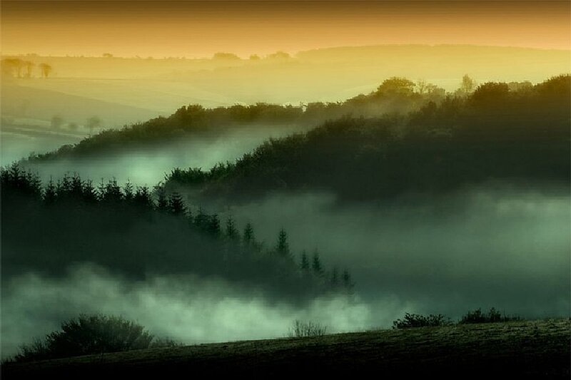 Foggy Hills at Dawn — Yellow