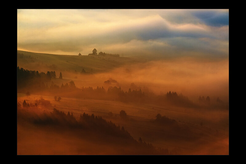Foggy Hills at Sunrise — Orange