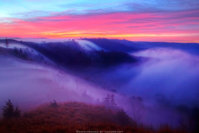 Foggy Hills at Sunrise — Purple