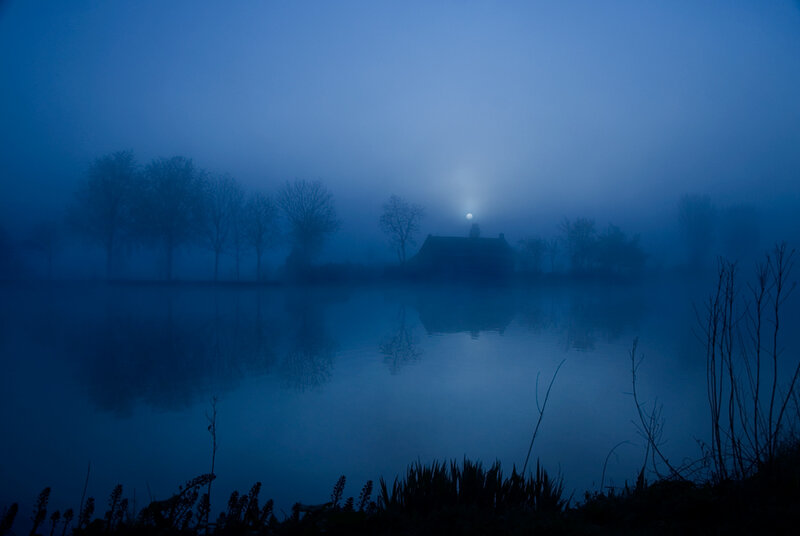 Foggy lake at dawn