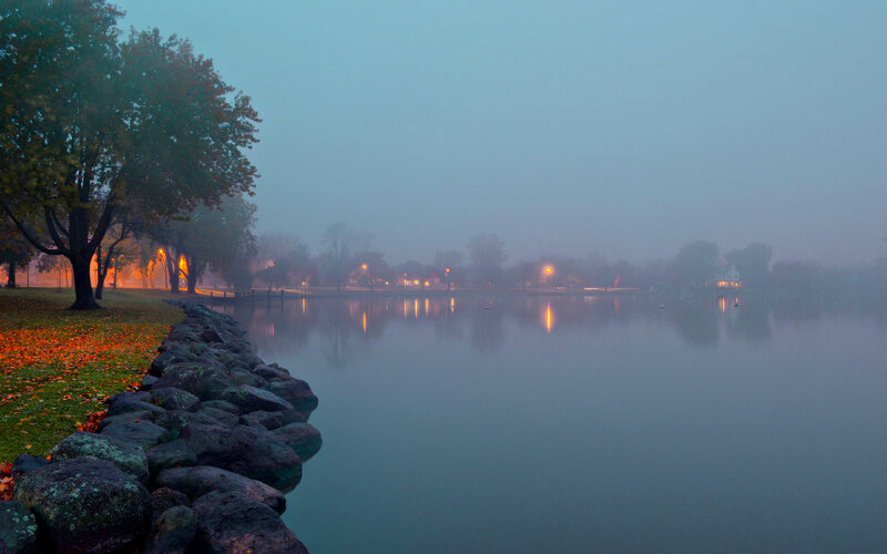 Foggy Lake at Dawn — Blue