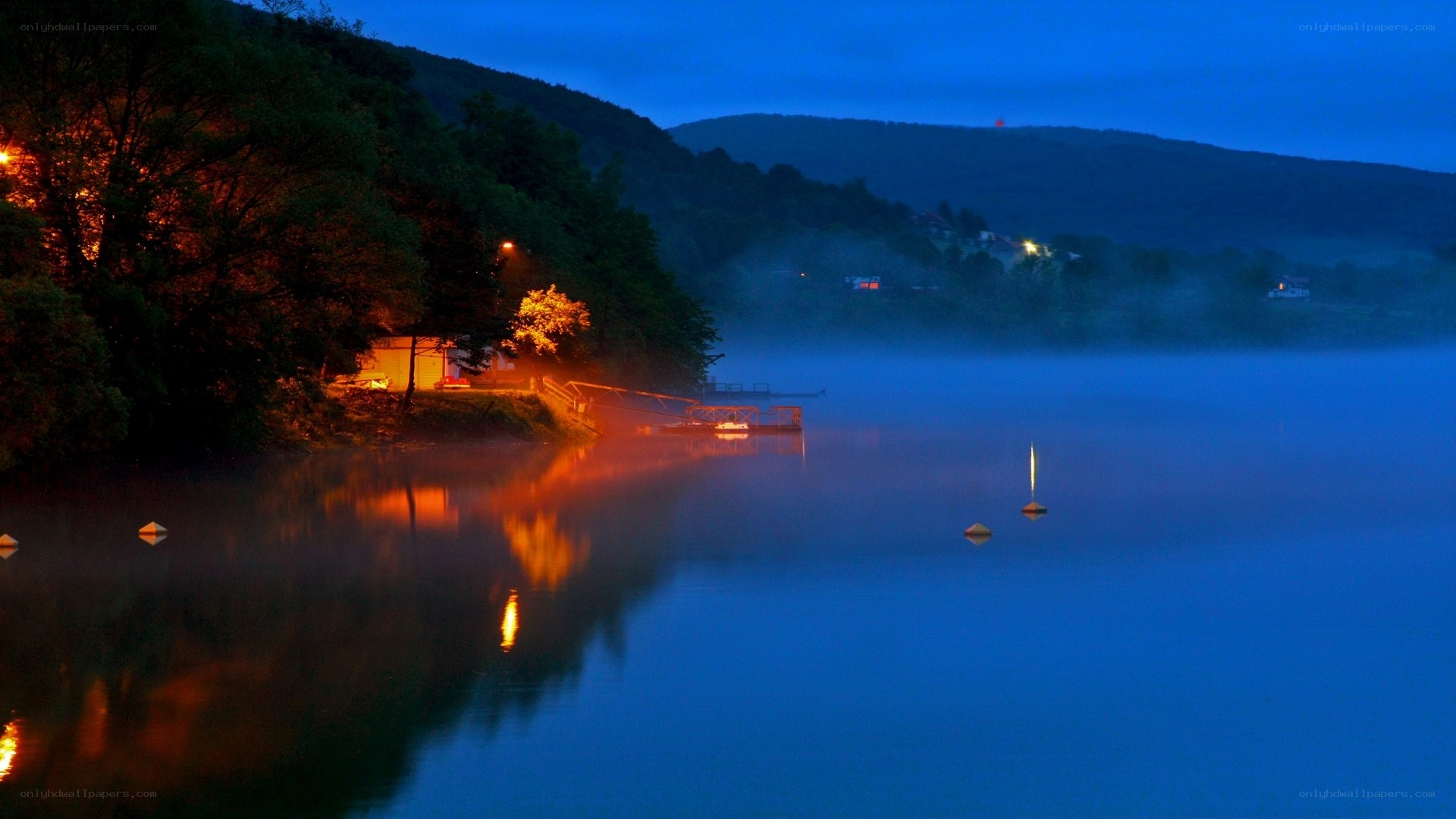 foggy lake at dusk