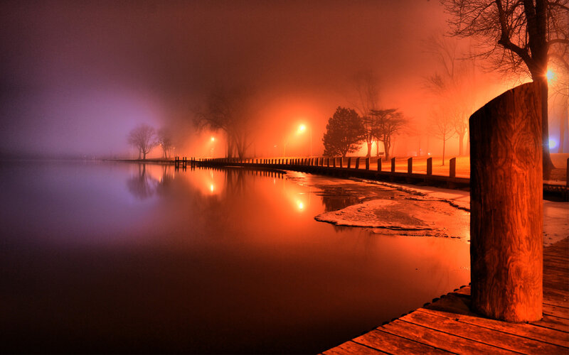 Foggy Lake at Night — Orange