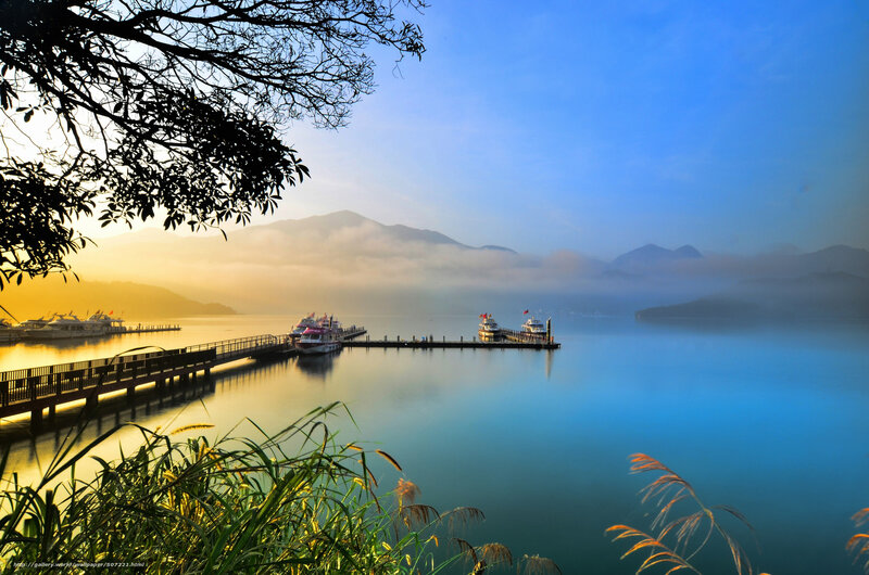 Foggy Lake at Sunrise — Blue, Serene