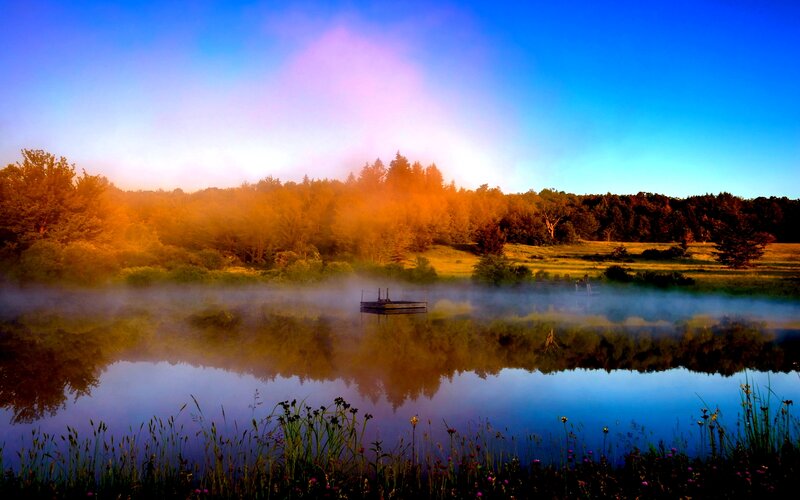 Foggy Lake at Sunrise — Blue