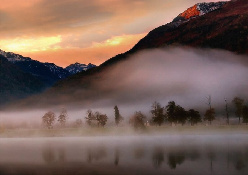 Foggy Lake at Sunrise — Orange