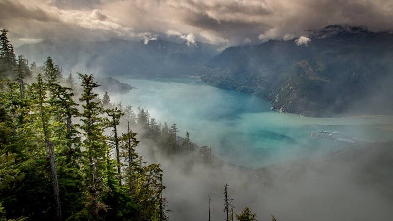 Foggy Lake in Mountains — Green
