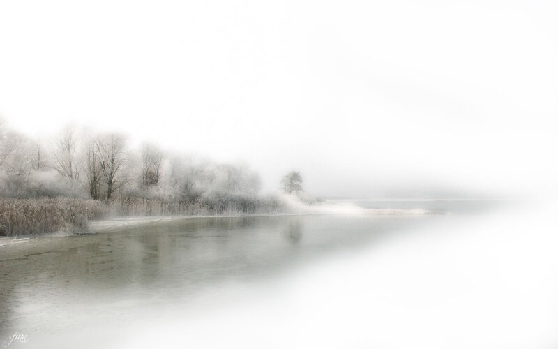 foggy lake in winter