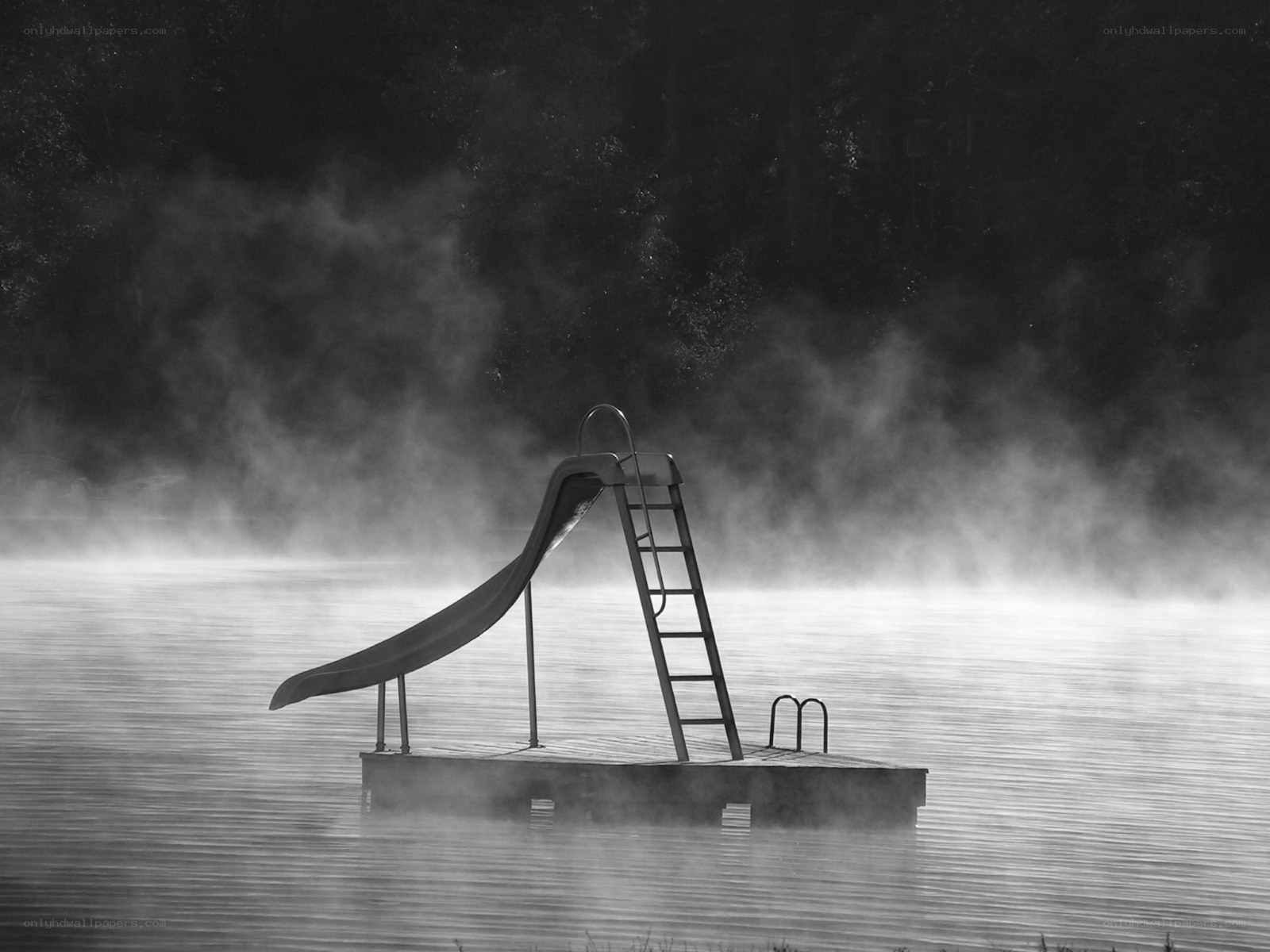 Foggy lake slide at dawn