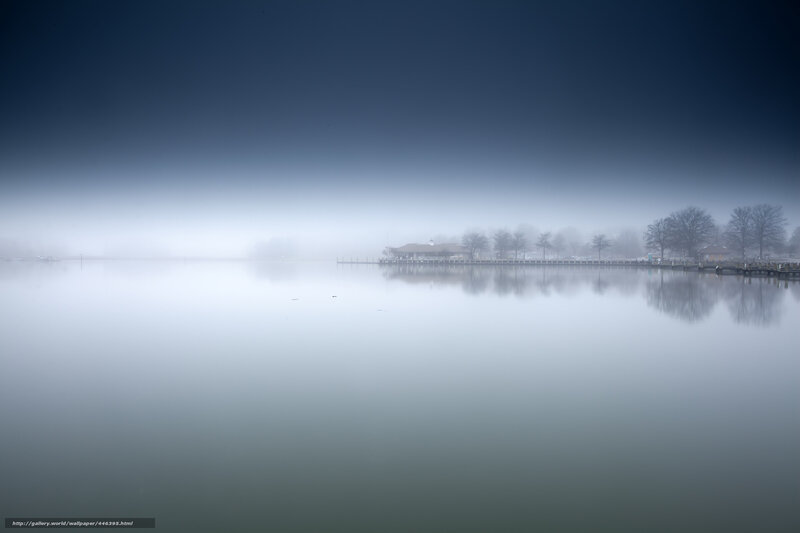 Foggy Lake with Dock — Gray, Misty