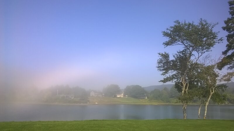 Foggy Lake with Houses