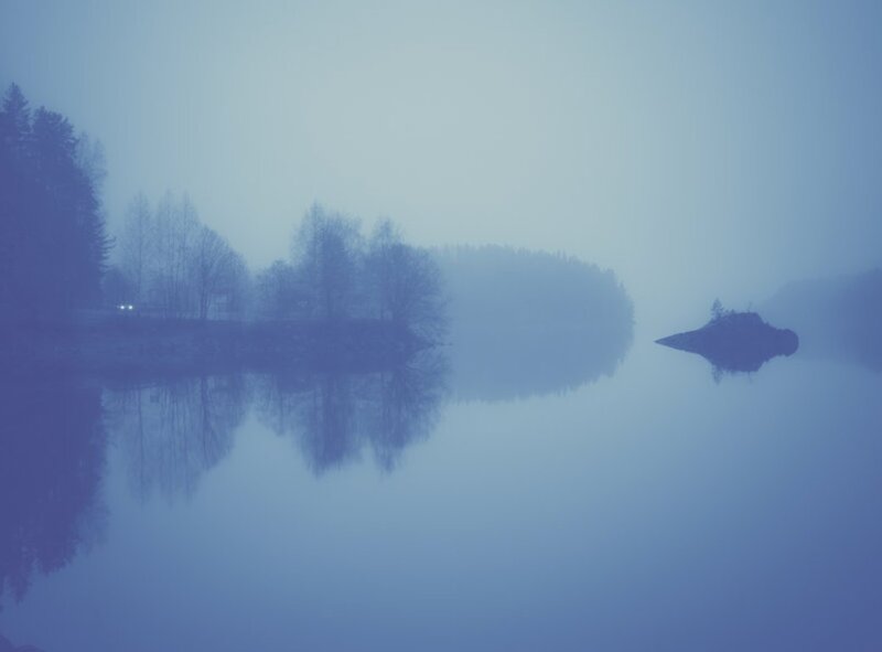 Foggy Lake with Island — Blue