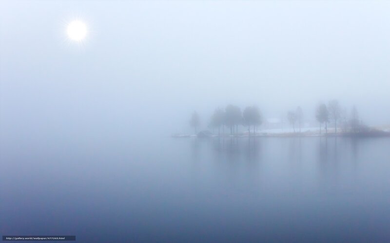 Foggy lake with sun