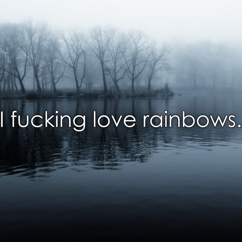 foggy lake with text