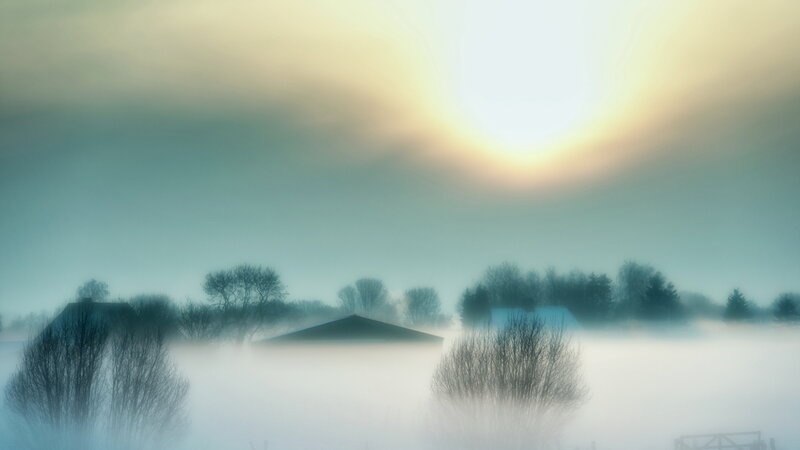 Foggy Landscape with Buildings