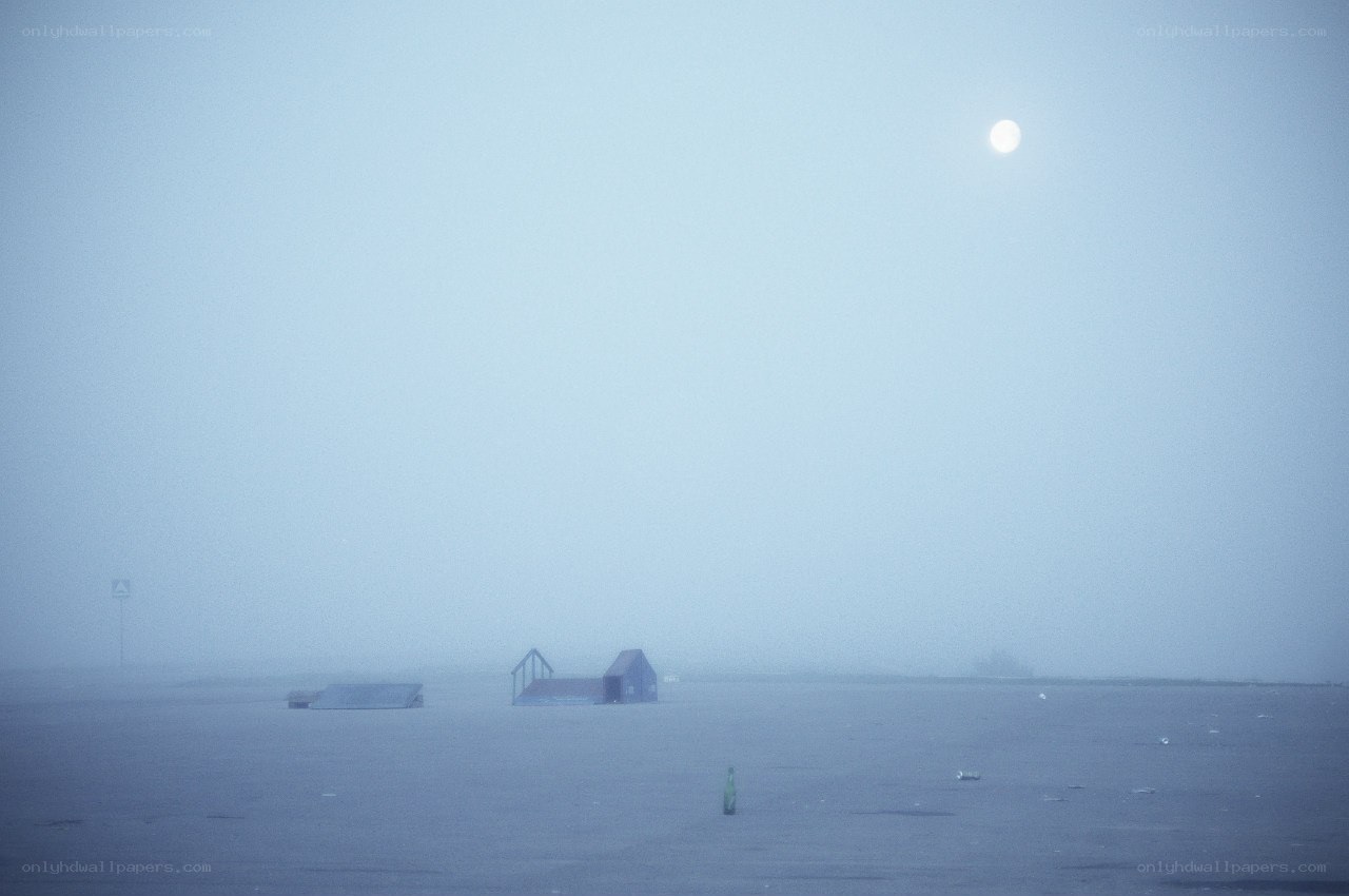 Foggy landscape with moon