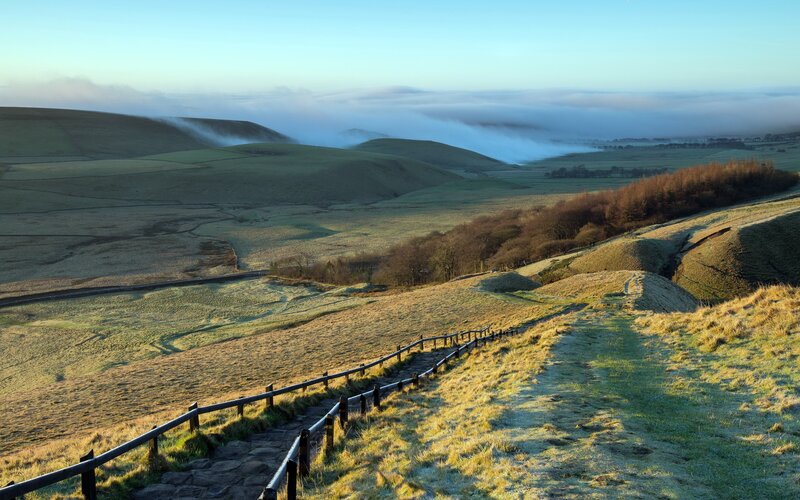Foggy morning on rolling hills