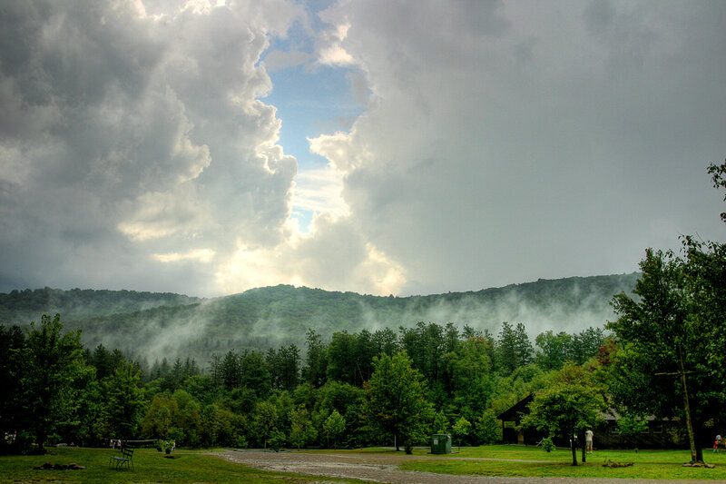 Foggy Mountain Landscape — Green, Dramatic