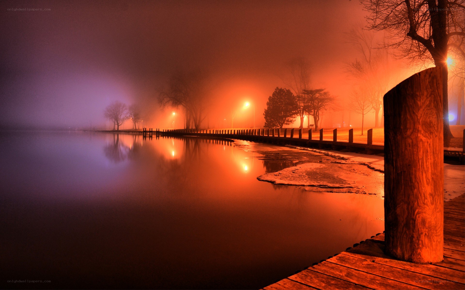 foggy night by the lake