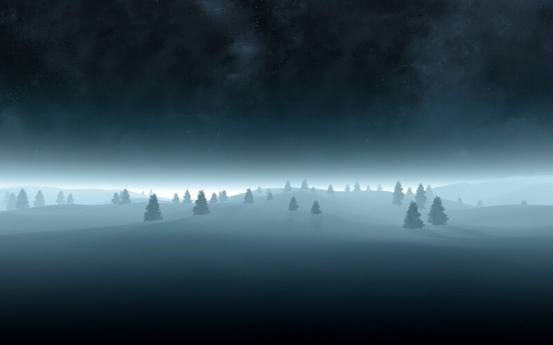 foggy night landscape